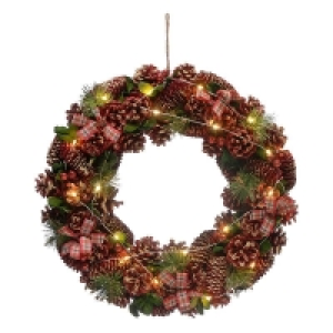Tartan Ribbon Indoor Illuminated Wreath 45cm £29.99