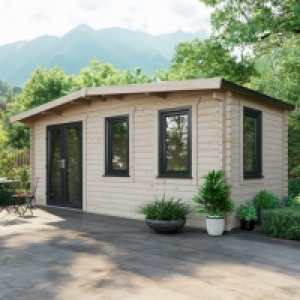 Wickes  Power Sheds 8 x 18ft Left Hand Door Apex Chalet Log Cabin