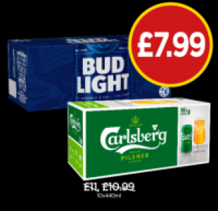 Bud Light, Carlsberg £7.99