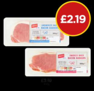 Unsmoked Back Bacon Rashers, Smoked &pound;2.19
