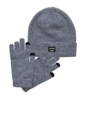 LittleWoods Jack & Jones Junior Boys Beanie Hat And Gloves Gift Boxed Set - Grey Marl