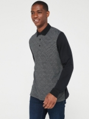 LittleWoods Very Man Long Sleeve Modal Jacquard Polo - Black