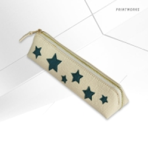 InExcess  Printworks Pencil Case - Beige with Bluegreen Stars