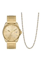 LittleWoods Diesel Gold Tone Mens Watch & Necklace Gift Set