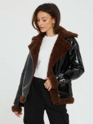 LittleWoods Michelle Keegan Vinyl Aviator Jacket - Black