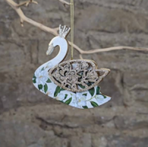 InExcess  Gisela Graham Swan Wooden Hanging Christmas Decoration