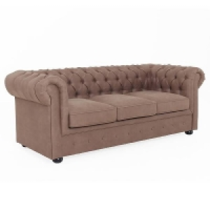 Homebase  Chesterfield Faux Leather 3 Seater Sofa - Tan