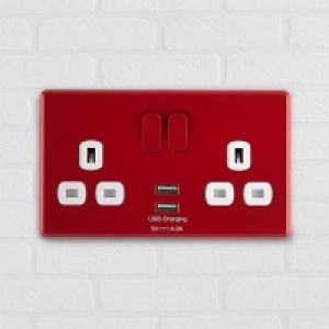 Arlec Rocker Cherry Red Double USB Socket 2 x 4A USB