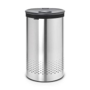 Homebase  Laundry Bin 60L with Plastic Lid - Matt Steel