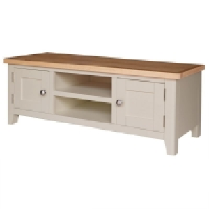 QDStores  Aurora Mist TV Unit Oak Light Grey 2 Shelves 2 Doors