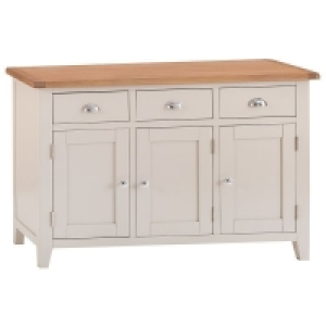 QDStores  Aurora Mist Large Sideboard Oak Light Grey 3 Doors 3 Drawers