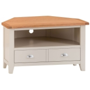 QDStores  Aurora Mist Corner TV unit Oak Light Grey 1 Shelf 1 Drawer