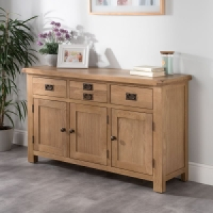 QDStores  Cotswold Oak Large Sideboard Natural 3 Doors 3 Drawers