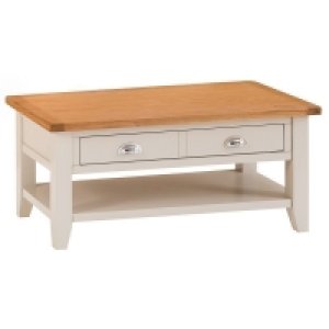 QDStores  Aurora Mist Coffee Table Oak Light Grey 1 Shelf 1 Drawer