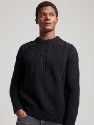 LittleWoods Superdry Jacob Cable Knit Crew Jumper - Navy