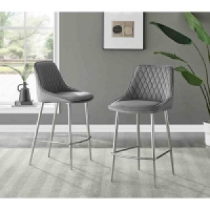RobertDyas  Furniture Box 2x Fletcher Grey Velvet Silver Leg Bar Stools
