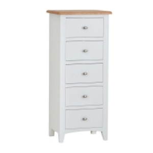 QDStores  Ava Oak Tall Chest of Drawers White 5 Drawers