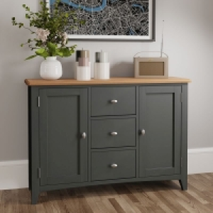 QDStores  Portchester Large Sideboard Oak Grey 3 Drawers