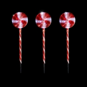 QDStores  3x Candy Cane Christmas Stake Lights Red & White LED - 70cm