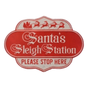 QDStores  Santas Sleigh Station Decorative Sign Red 35.5cm