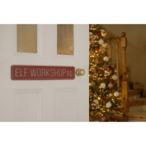 QDStores  Elf Workshop Road Metal Decorative Sign Red 50cm