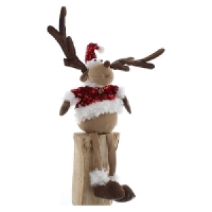 QDStores  Glitter Reindeer Sitting Decoration Red & Brown 53cm