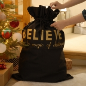QDStores  Christmas Sack Black & Gold - 85cm