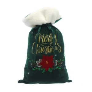 QDStores  Christmas Sack Green with Poinsettia Pattern - 70cm