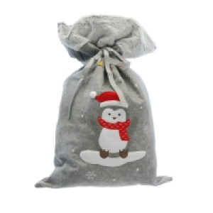 QDStores  Christmas Sack Grey with Penguin Pattern - 70cm