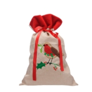QDStores  Christmas Sack Brown with Robin Pattern - 70cm