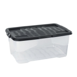 QDStores  Plastic Storage Box 42 Litres - Clear & Black by Strata