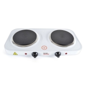 QDStores  Double Electric Hotplate Cast Iron White - 2000W