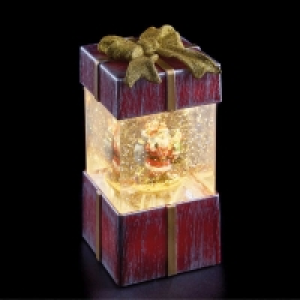 QDStores  LED White Animated Red Gift Box With Santa Ornament 17cm