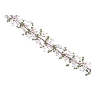 QDStores  Berries Garland Christmas Decoration Green & White - 130cm