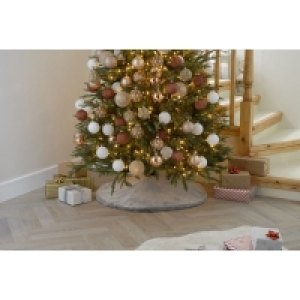 QDStores  90cm Christmas Tree Skirt Faux Fur Grey