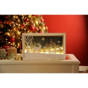 QDStores  Christmas LED Christmas Wooden White Reindeer Scene - 40cm