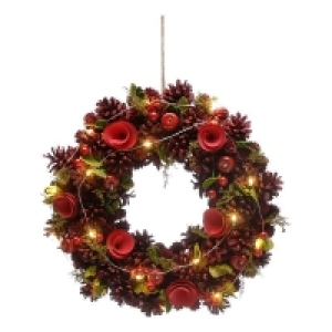 QDStores  Red Roses Indoor Illuminated Wreath 36cm