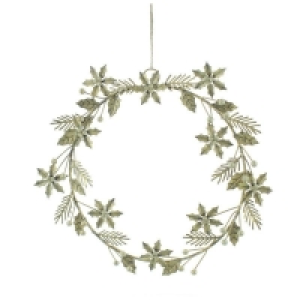 QDStores  Flower Wreath Christmas Decoration Gold - 25cm