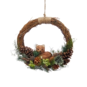 QDStores  Pinecones & Fox Wreath Christmas Decoration - 33cm