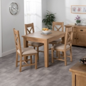 QDStores  Cotswold Oak Dining Table Set With 4 Cross Back Chairs