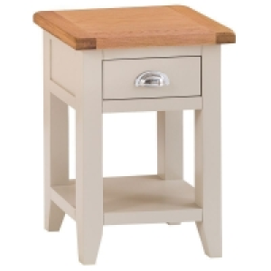 QDStores  Aurora Mist Side Table Oak Light Grey 1 Shelf 1 Drawer