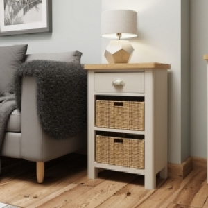 QDStores  Westbridge Side Table Oak Grey 3 Drawers