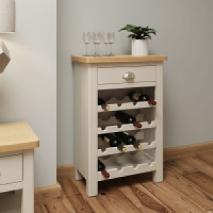 QDStores  Westbridge Wine Rack Oak Grey 4 Shelves 1 Drawer