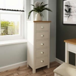 QDStores  Westbridge Tall Chest of Drawers Oak Grey 5 Drawers