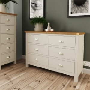 QDStores  Westbridge Large Chest of Drawers Oak Grey 6 Drawers