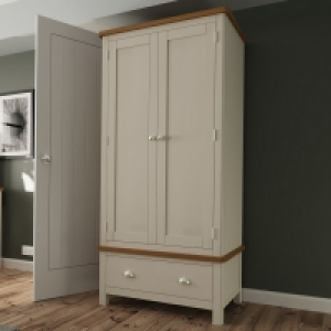 QDStores  Westbridge Tall Wardrobe Oak Grey 2 Doors 1 Drawer