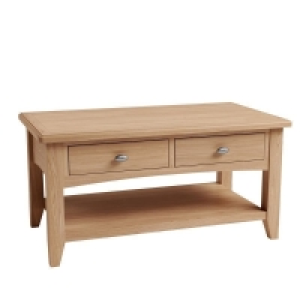 QDStores  Oxford Oak Coffee Table Natural 1 Shelf 2 Drawers