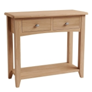 QDStores  Oxford Oak Console Table Natural 1 Shelf 2 Drawers
