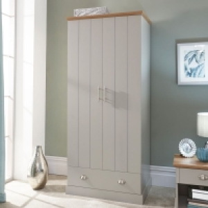 QDStores  Kendal Tall Wardrobe Grey 2 Doors 1 Drawer