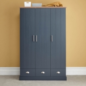 QDStores  Kendal Tall Wardrobe Blue 3 Doors 1 Shelf 3 Drawers